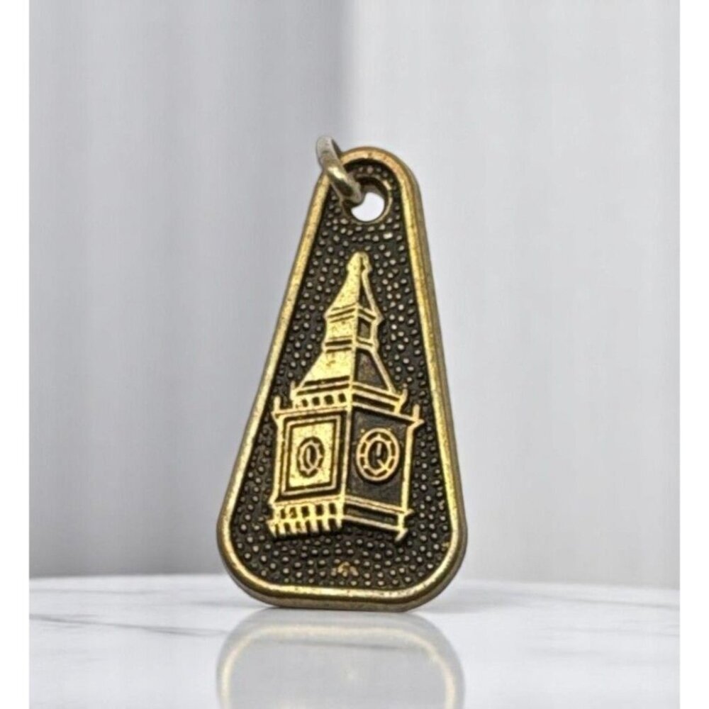 Vintage Brass Keychain Charm Big Ben Clock Tower Architecture